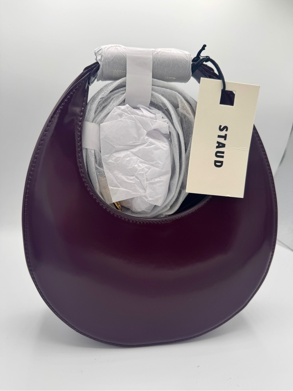 NWT Staud Mini Moon Purse in Syrah Burgundy Leather, Crossbody Bag , brand NEW - Picture 2 of 16